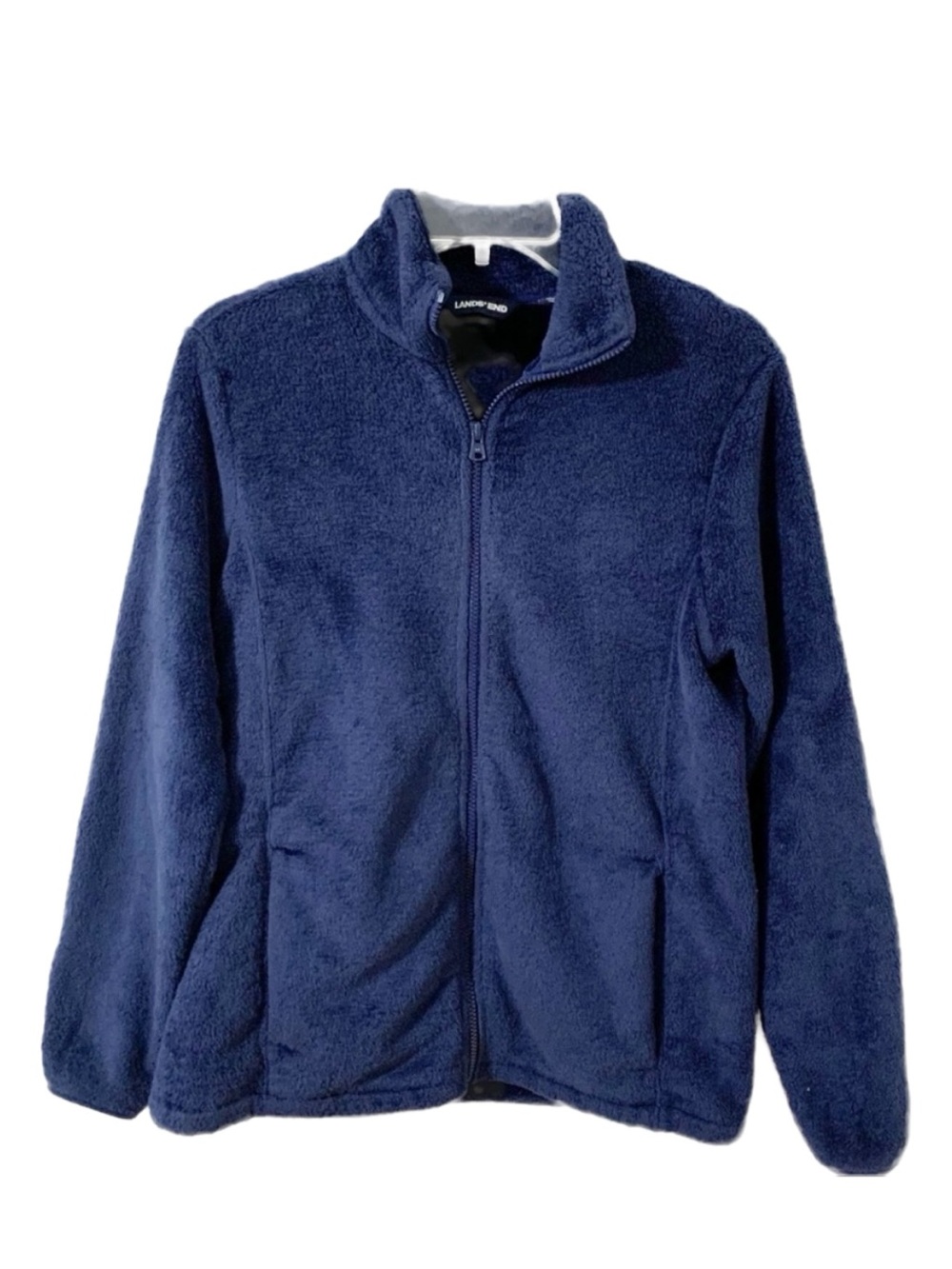 Lands’ End Full Zip Long Sleeve Teddy Bear Fleece Jacket Mock Turtleneck Size M